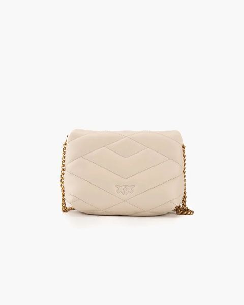 Сумка Pinko Baby Love Bag Puff nappa quilted shoulder bag через плече із бронзовою фурнітурою у шкірі білий 18x7х13 см 101584A1ETZ14Q 101584A1ETZ14Q фото