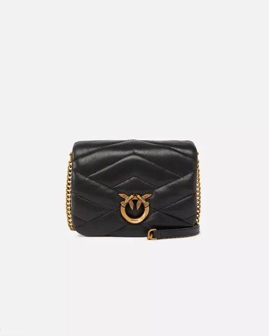 Сумка Pinko Baby Love Bag Puff через плече з бронзовою фурнітурою в чорній стьобаній шкірі 12x7х18 см 101584A1ETZ99Q 101584A1ETZ99Q фото