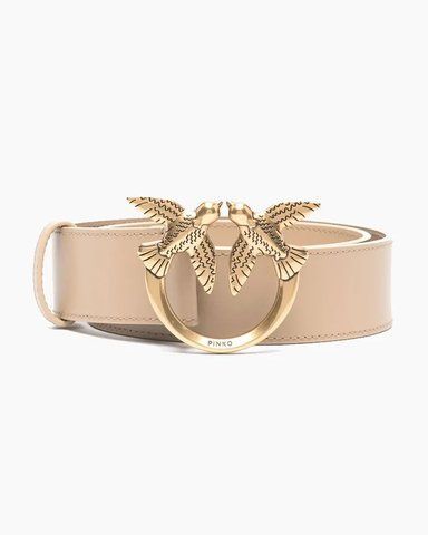 Ремінь жіночий Pinko Love Birds high leather bel 4 см з бронзовою фурнітурою бежевий 100120A0F1D28Q1 фото