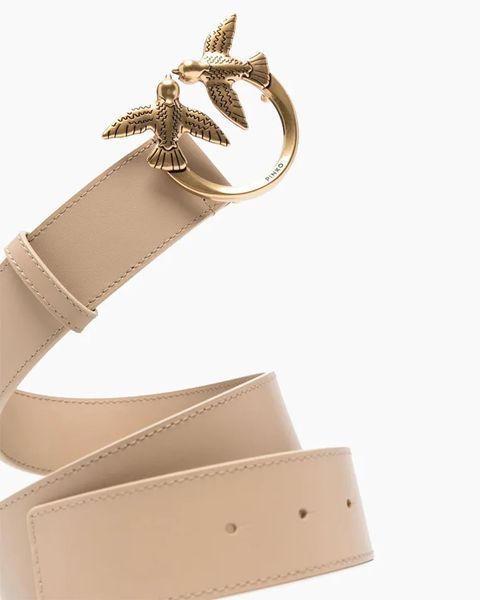 Ремінь жіночий Pinko Love Birds high leather bel 4 см з бронзовою фурнітурою бежевий 100120A0F1D28Q1 фото