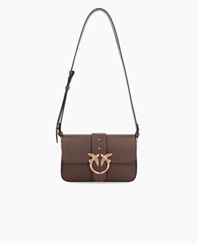 Сумка Pinko Classic Love Bag One Mini Slouchy через плече з бронзовою фурнітурою в гладкій коричневій шкірі 12x6х22 см 104340A0QOL74Q 104340A0QOL74Q фото