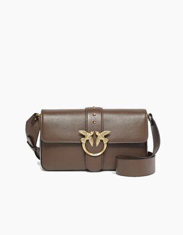 Сумка Pinko Classic Love Bag One Classic Slouchy через плече з бронзовою фурнітурою в гладкій коричневій шкірі 15x7х27 см 104524A0QOL74Q 104524A0QOL74Q фото