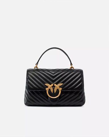 Сумка Pinko Classic Lady Love Bag Puff Chevron через плече з бронзовою фурнітурою в чорній стьобаній шкірі 17x8х26 см 100043A0GKZ99Q 100043A0GKZ99Q фото