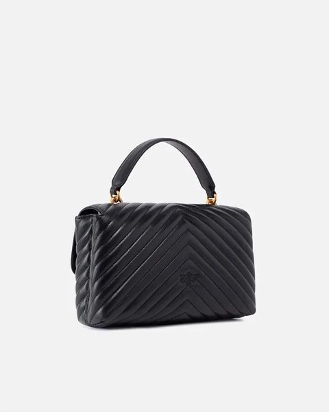 Сумка Pinko Classic Lady Love Bag Puff Chevron через плече з бронзовою фурнітурою в чорній стьобаній шкірі 17x8х26 см 100043A0GKZ99Q 100043A0GKZ99Q фото