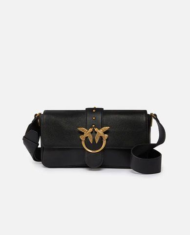 Сумка Pinko Love Bag One Classic Slouchy через плече з бронзовою фурнітурою в гладкій шкірі чорний 15x7х27 см 104524A0QOZ99Q 104524A0QOZ99Q фото