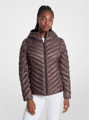 Куртка двостороння Michael Kors Chevron Logo Print Quilted Nylon Black/Brown 77B6810M421 фото