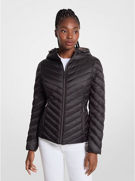 Куртка двостороння Michael Kors Chevron Logo Print Quilted Nylon Black/Brown 77B6810M421 фото