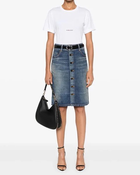 Жіноча футболка Saint Laurent Classic-Fit з логотипом бавовна білий 460876YB2DQ 9000 фото
