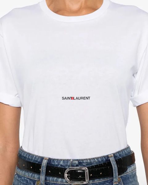 Жіноча футболка Saint Laurent Classic-Fit з логотипом бавовна білий 460876YB2DQ 9000 фото